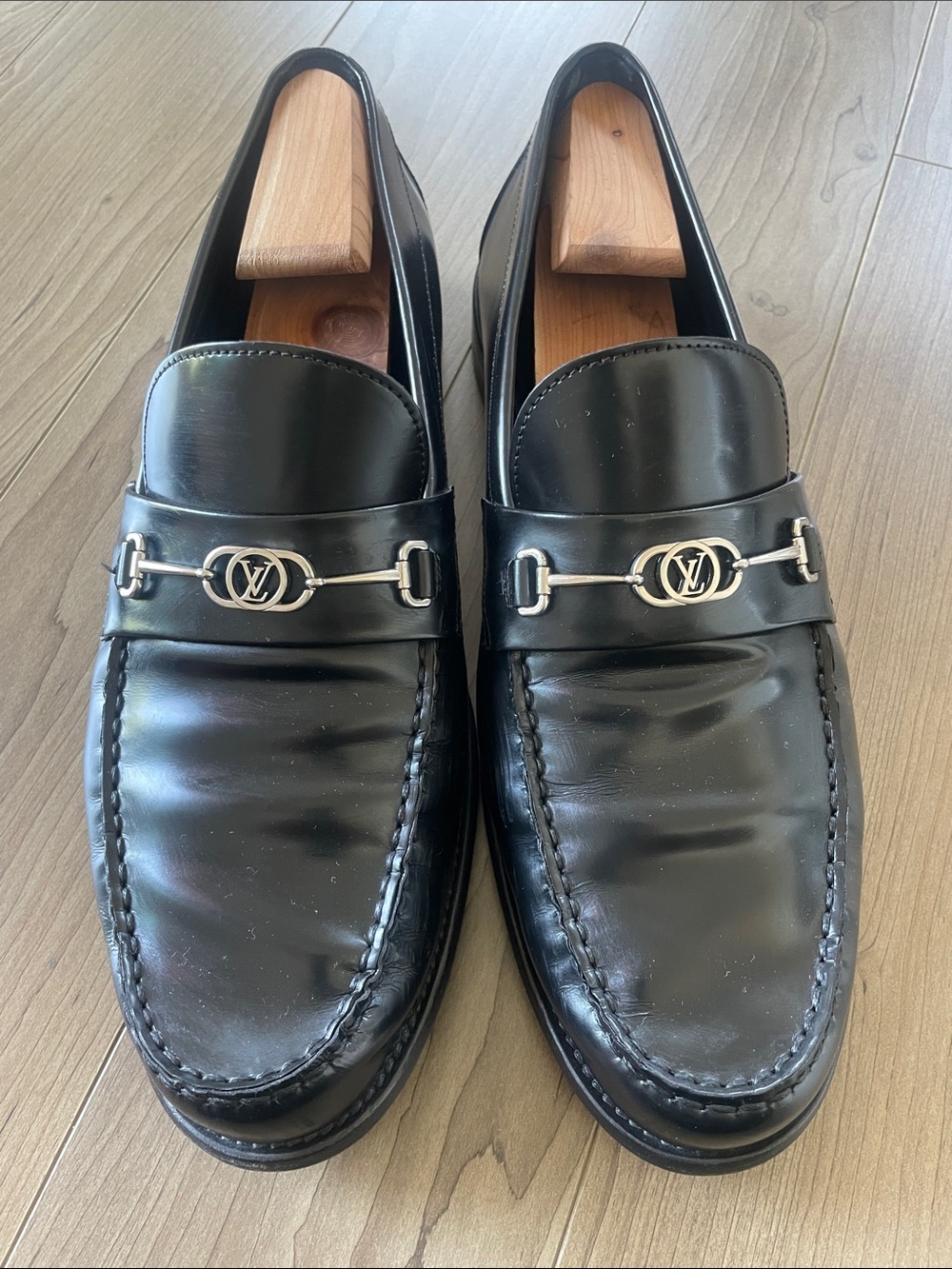 Louis Vuitton Black Leather”Major” Logo Bit Slip-On Loafers Sz